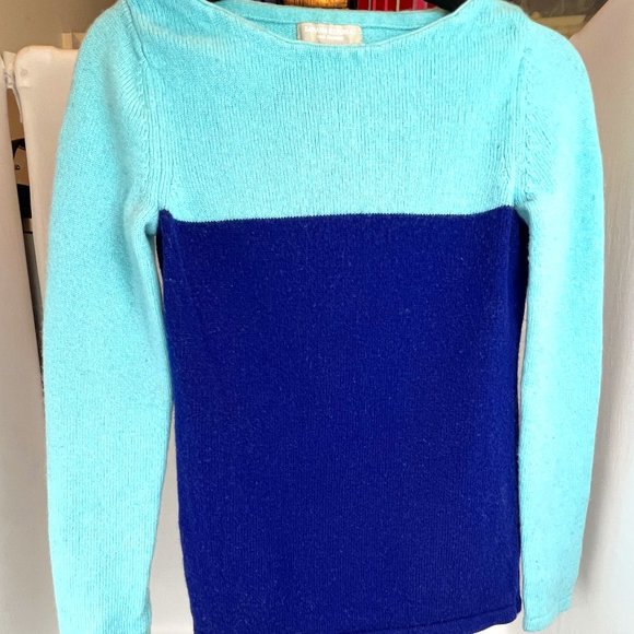 Banana Republic Wool Cashmere Blend Color Block Blue Sweater Sz XS - Picture 1 of 7